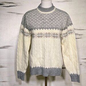 Jantzen Fair Isle Sweater Womens Size Medium Cable Knit‎ Mock Neck Pullover USA